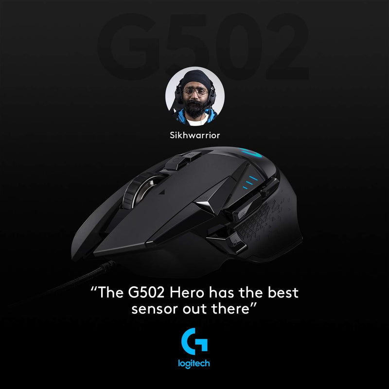 Ratón Gaming LOGITECH G502 Hero (25600 dpi - Negro)
