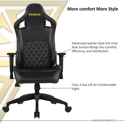 Gamdias Aphrodite EF1 L Gaming Chair with 155° Adjustable Backrest and 2D Armrest - Black