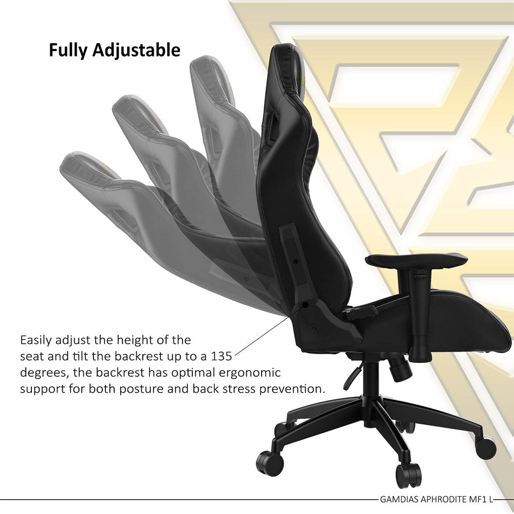 Gamdias Aphrodite MF1 L Gaming Chair with 135° Adjustable Backrest and 2D Armrest - Black