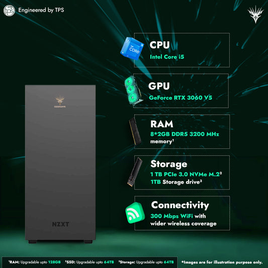 GOSHAWK Verge V3 Gaming Desktop (Intel Core i5 12th Gen/16GB DDR5 RAM/RTX 3060 12GB GDDR6/ 1TB NVMe PCIe 3.0 M.2/1TB HDD/Windows 11 Home)