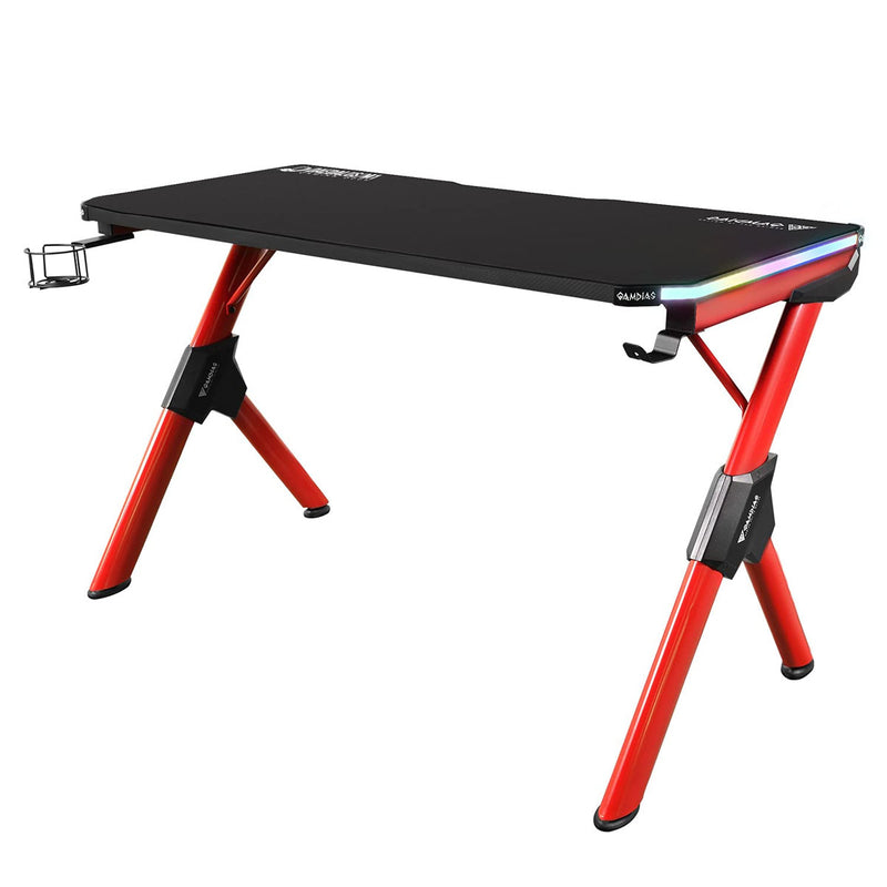 Gamdias Daedalus M1 RGB Gaming Desk with Built-in RGB Lights and and Adjustable Feet Knob - Black & Red