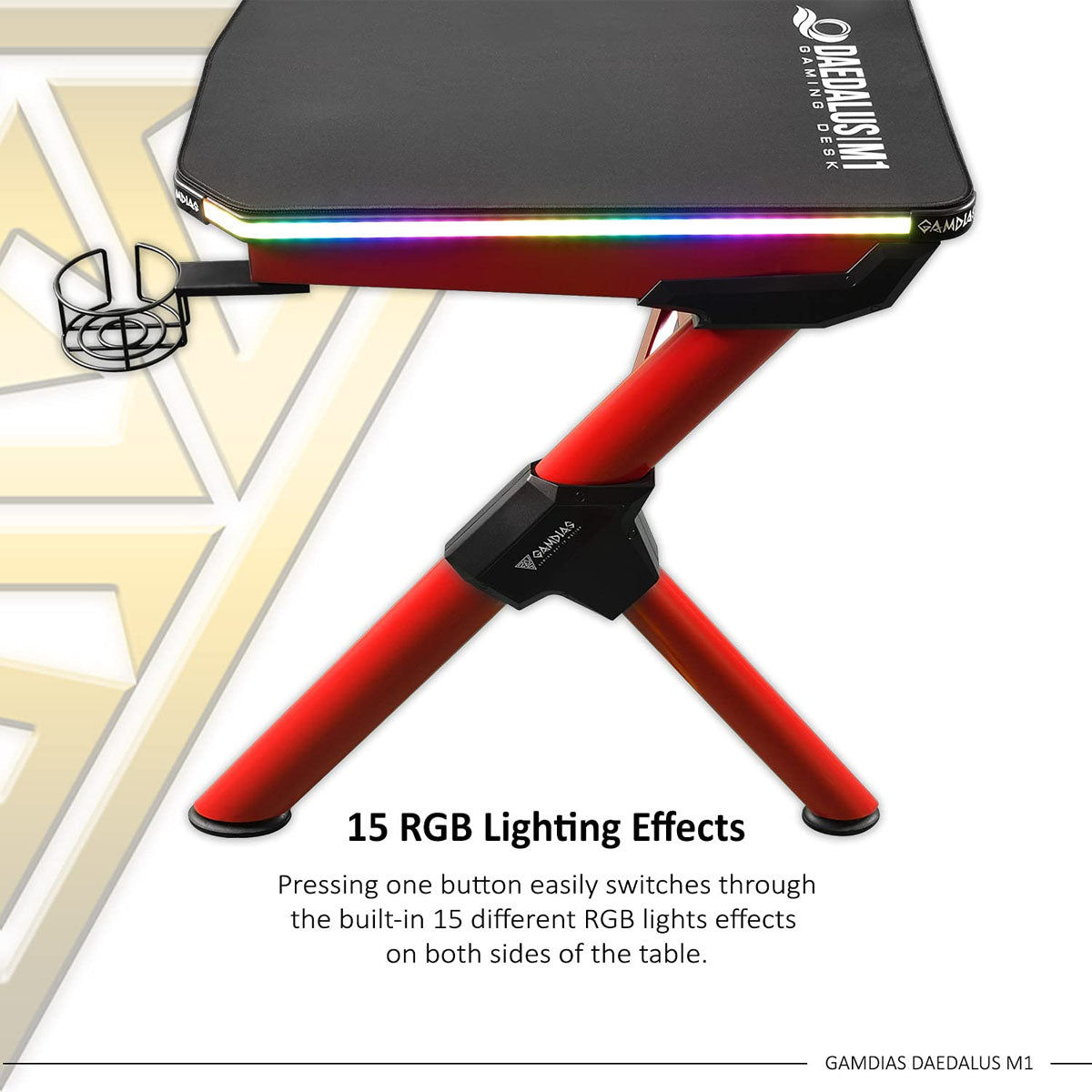 Gamdias Daedalus M1 RGB गेमिंग डेस्क बिल्ट-इन RGB लाइट्स और एडजस्टेबल फीट नॉब के साथ - काला और लाल 