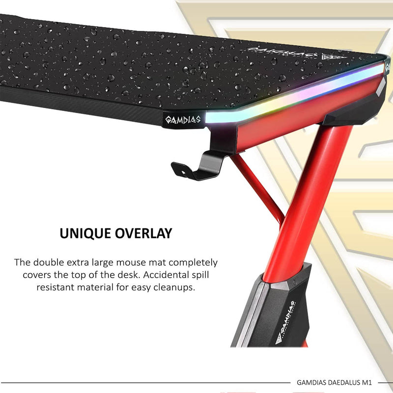 Gamdias Daedalus M1 RGB Gaming Desk with Built-in RGB Lights and and Adjustable Feet Knob - Black & Red