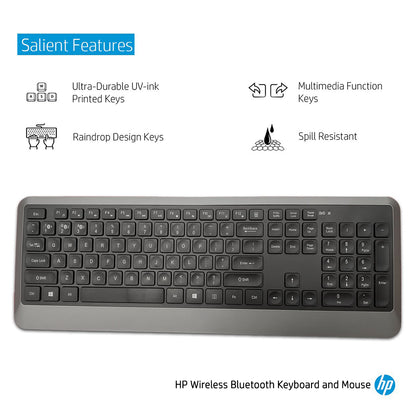 HP 1F0C8PA वायरलेस ब्लूटूथ फुल-साइज़ कीबोर्ड और स्पिल रेज़िस्टेंट डिज़ाइन के साथ ऑप्टिकल माउस कॉम्बो