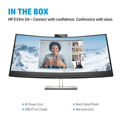 HP E34m G4 34-इंच WQHD कर्व्ड VA कॉन्फ्रेंसिंग मॉनिटर 5MP वेबकैम और स्पीकर के साथ