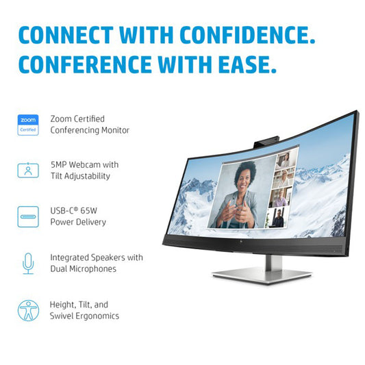 HP E34m G4 34-inch WQHD Curved VA Conferencing Monitor with 5MP Webcam and Speakers