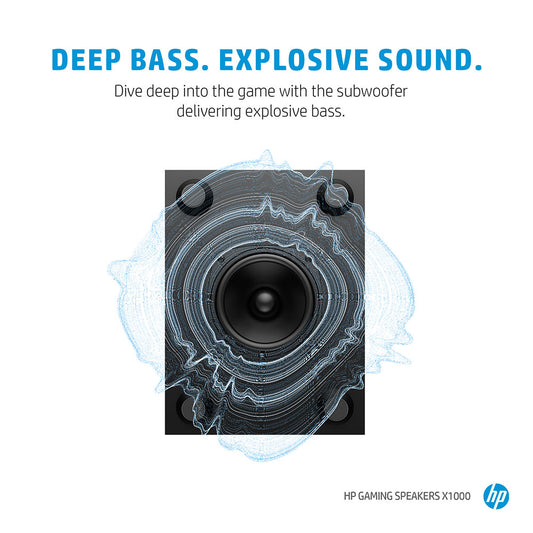 HP X1000 2.1 RGB Gaming Speakers with 3.5 mm AUX Input Sub-Woofer and Deep Bass Adjustable EQ