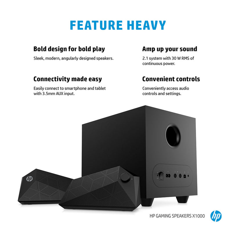 HP X1000 2.1 RGB Gaming Speakers with 3.5 mm AUX Input Sub-Woofer and Deep Bass Adjustable EQ