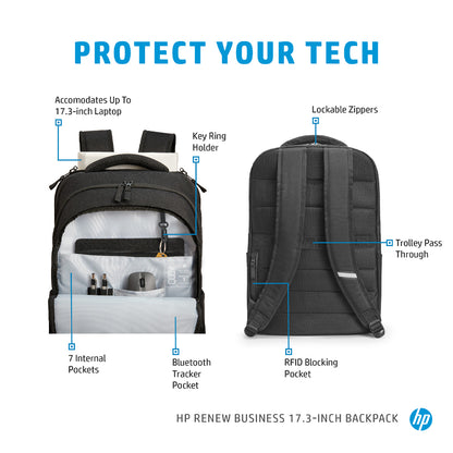 HP Renew Business 17.3-inch Laptop Backpack with RFID and Bluetooth Tracker Pocket