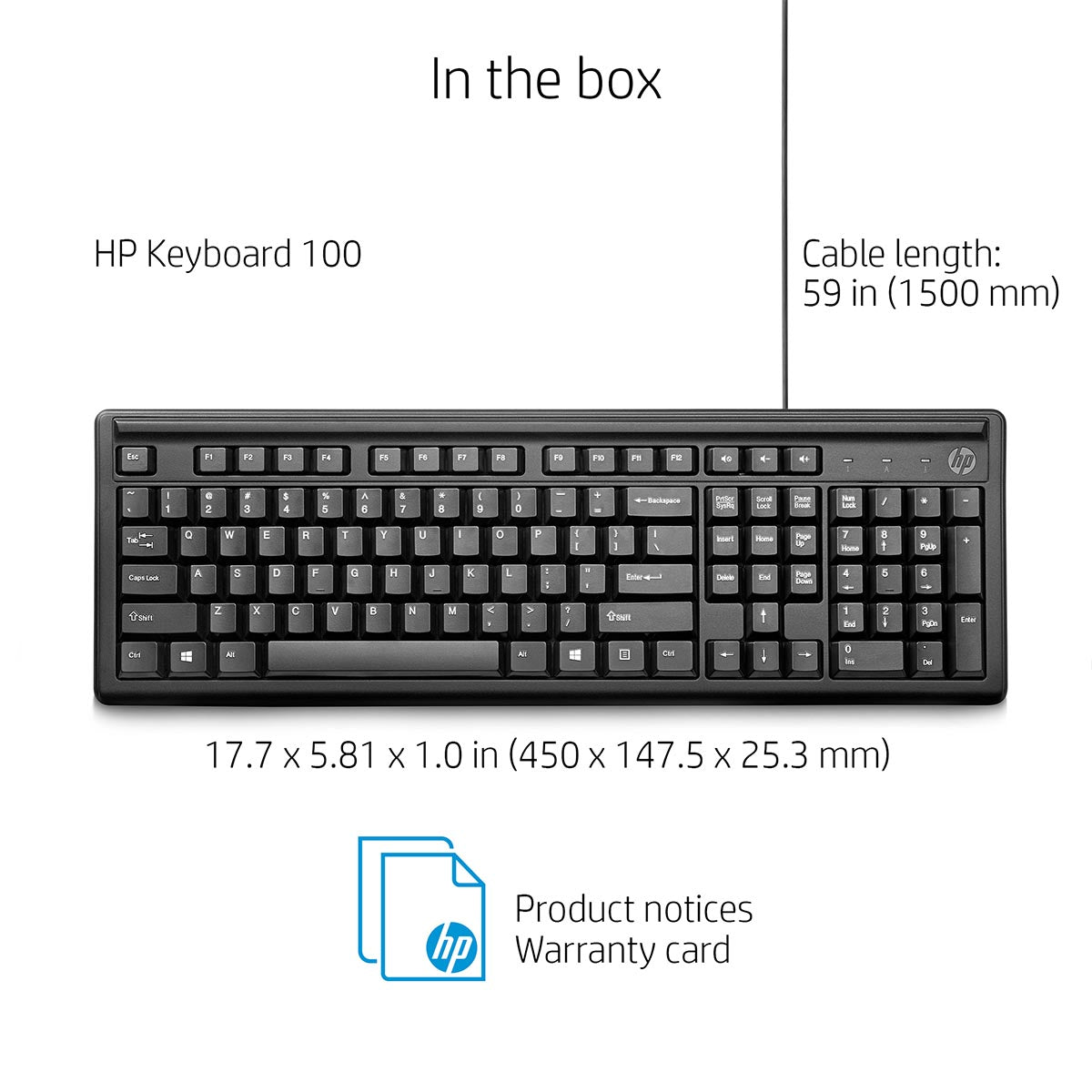 HP 100 वायर्ड कीबोर्ड और 3 बटन 1600DPI ऑप्टिकल माउस कॉम्बो