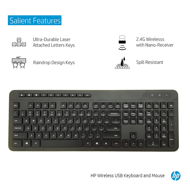 HP 1F0C9PA Wireless Full-size Keyboard and Optical Mouse Combo with Spill Resistant Design