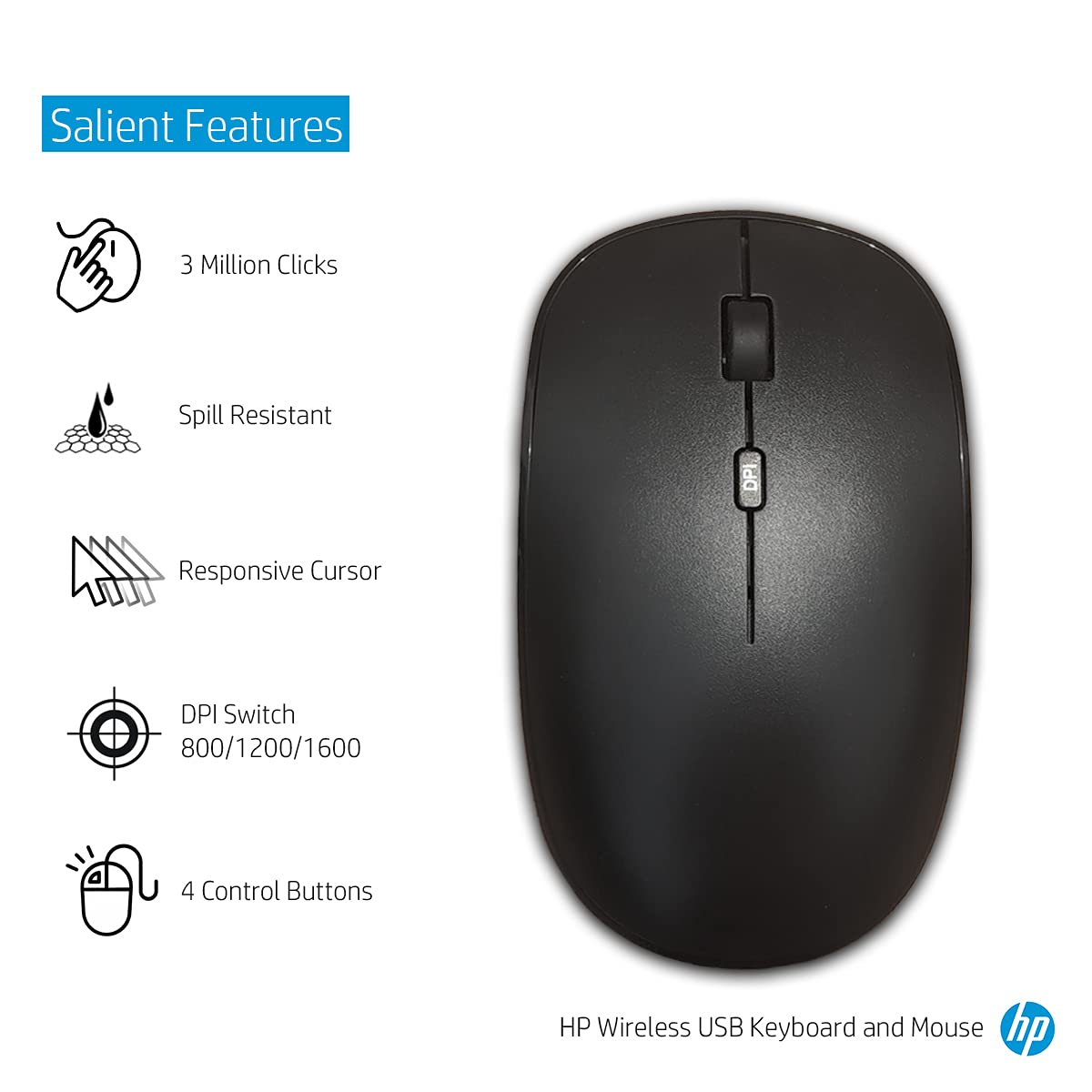 HP 1F0C9PA Wireless Full-size Keyboard and Optical Mouse Combo with Spill Resistant Design