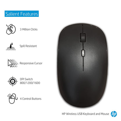 HP 1F0C9PA Wireless Full-size Keyboard and Optical Mouse Combo with Spill Resistant Design