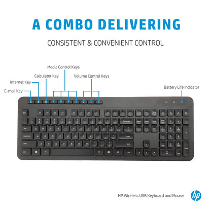 HP 1F0C9PA Wireless Full-size Keyboard and Optical Mouse Combo with Spill Resistant Design