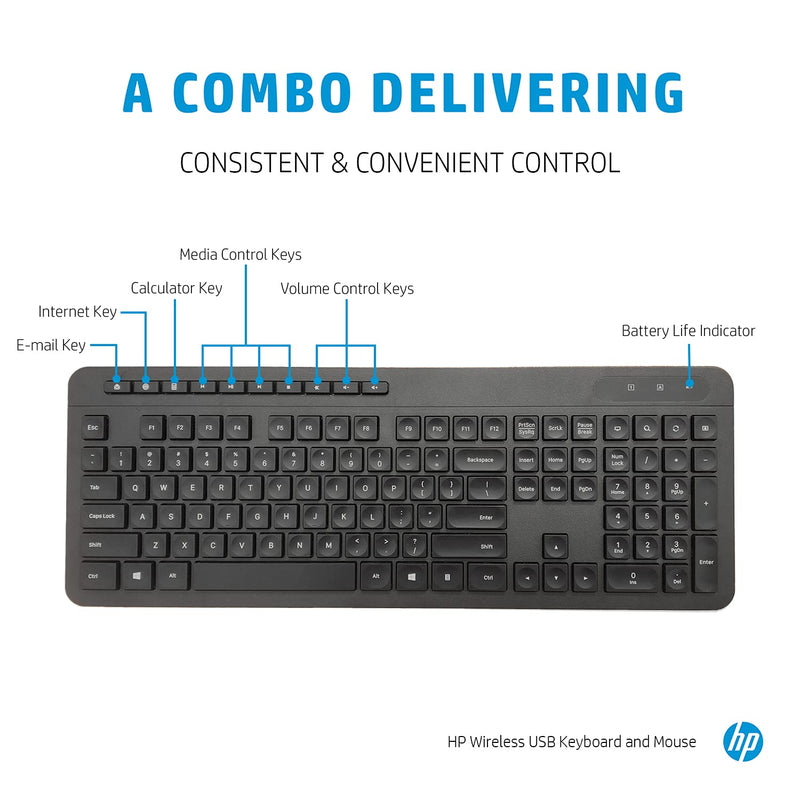 HP 1F0C9PA Wireless Full-size Keyboard and Optical Mouse Combo with Spill Resistant Design