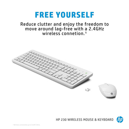 HP 230 Wireless Keyboard and 1600DPI Optical Mouse Ultra Slim Combo - White