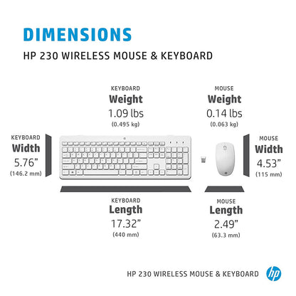 [पुन: पैक किया गया] HP 230 वायरलेस कीबोर्ड और 1600DPI ऑप्टिकल माउस अल्ट्रा स्लिम कॉम्बो - सफ़ेद