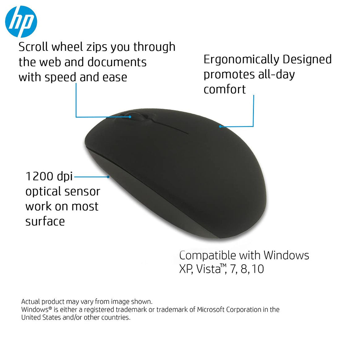 HP W111 Wireless Optical Mouse with 1200 DPI and 3 Buttons