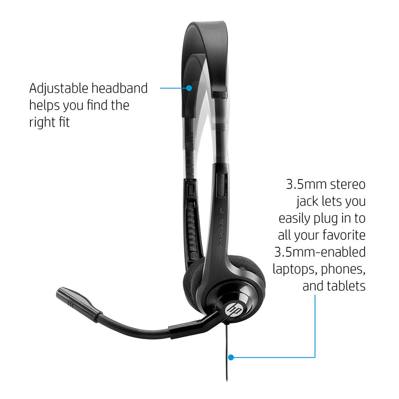 HP 150 Boom Mic On-Ear Wired Headset with Cushioned Pads and Adjustable Headband