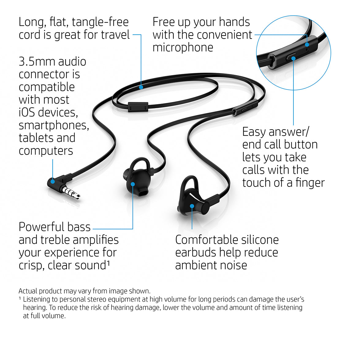 HP 150 Earbuds In Ear Wired Headset with in-line Microphone