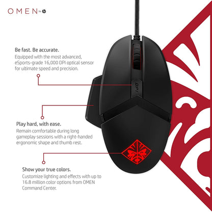 HP OMEN Reactor 16000 DPI RGB Gaming Mouse with Optical Mechanical Switch (2VP02AA)