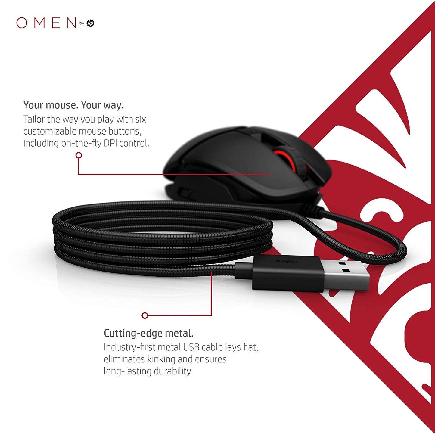 HP OMEN Reactor 16000 DPI RGB Gaming Mouse with Optical Mechanical Switch (2VP02AA)