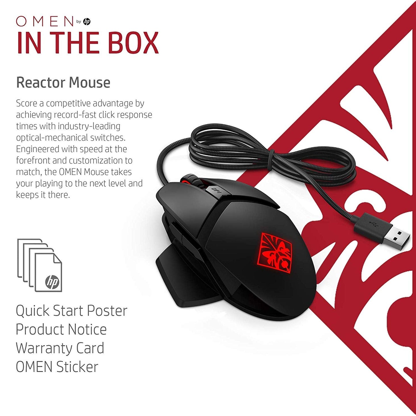 [RePacked] HP OMEN Reactor 16000 DPI RGB Gaming Mouse with Optical Mechanical Switch (2VP02AA)