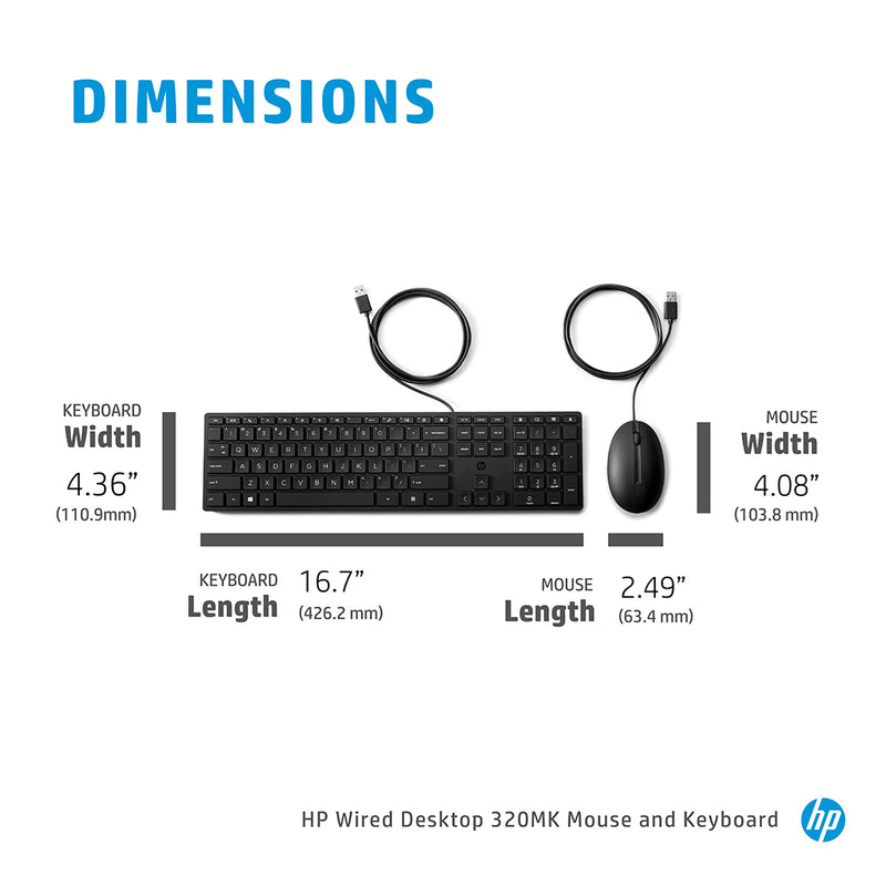 HP 320MK Wired Desktop Optical Mouse and Full-Size Keyboard Combo