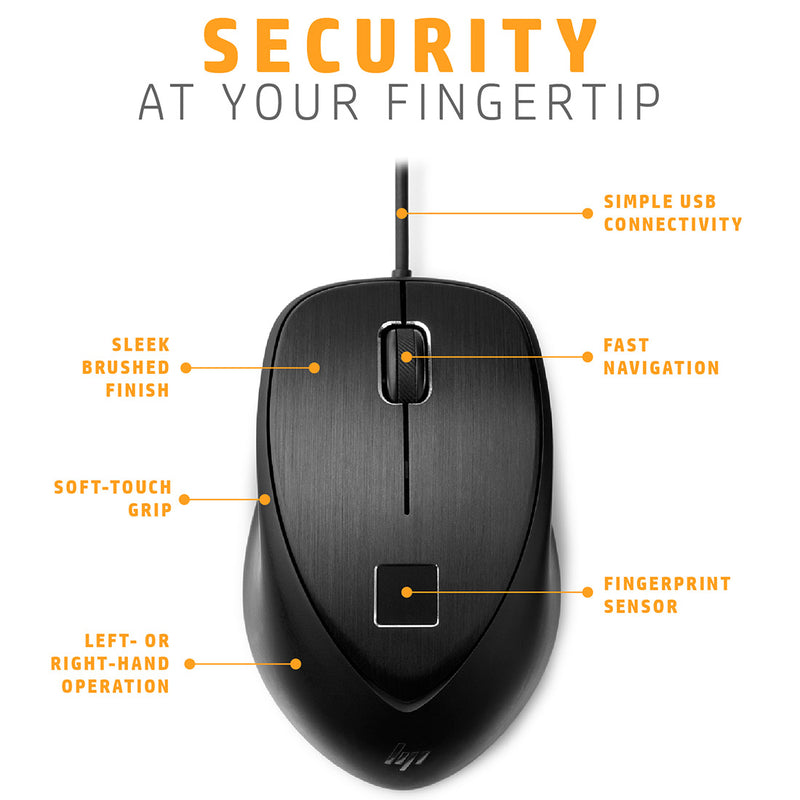 HP Secure Wired USB Mouse with Integrated Fingerprint Reader