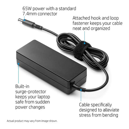 HP Original 65W 19.5V 7.4mm Pin Adapter for Notebook, Pavilion, Envy Sleekbook, Spectre Laptops With Power Cord