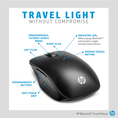 HP Bluetooth Travel Mouse with 5-buttons and Trackon-glass Sensor