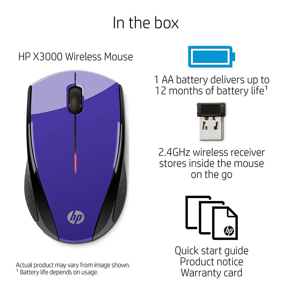 HP X3000 Purple Wireless Mouse with 2.4GHz Wireless Connection From TPS Technologies