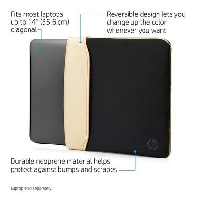 HP Neoprene Durable Zipperless Reversible Sleeve for 14-inch Laptops and Notebooks (Black/Gold)