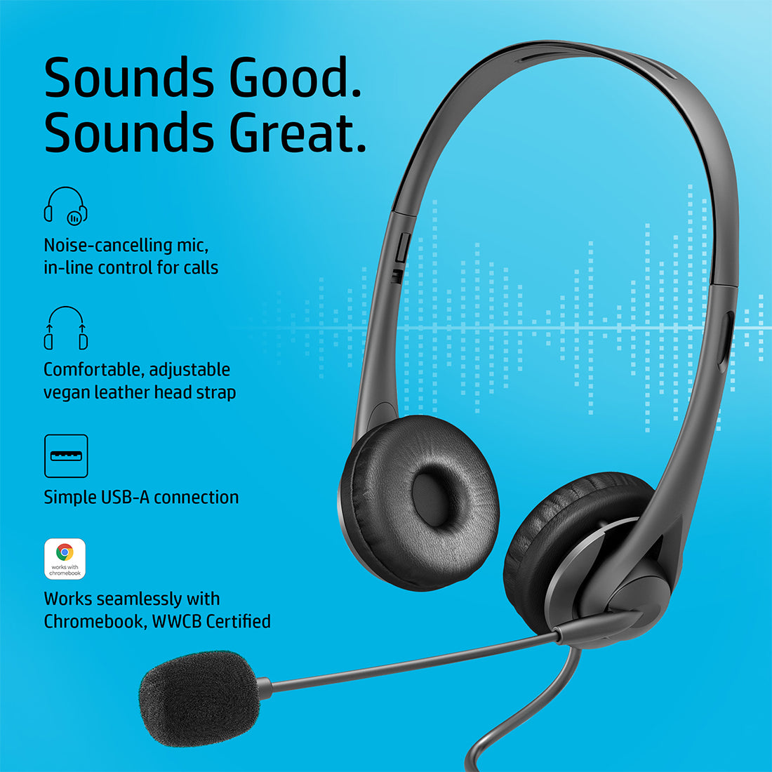 HP G2 Stereo Wired USB Headset with Noise-Cancelling Mic and In-Line Volume Control