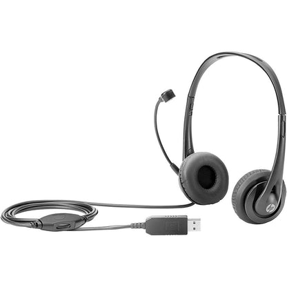 HP T1A67AA Stereo USB Headset On-Ear Wired Headset with In-line Microphone and Volume Control