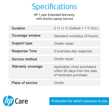 HP Care Pack 1 Year Additional Warranty with Onsite Support for Pavilion, Pavilion X360 & Victus Laptops - NOT A LAPTOP