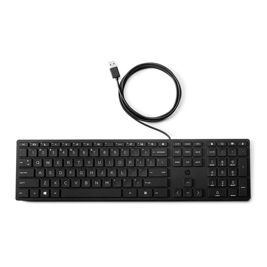 HP 320K Wired Desktop Full-Size Keyboard with Low-Profile Quiet Keys and Adjustable Height