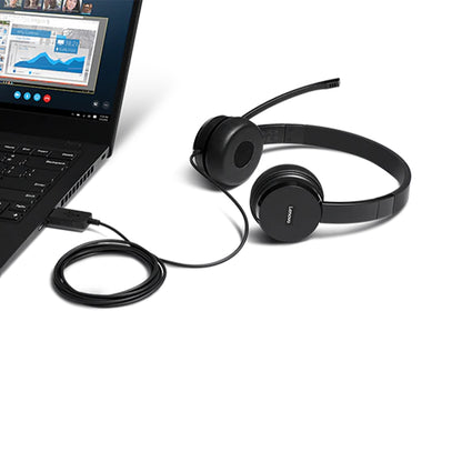 Lenovo 100 Stereo USB Over Ear Headphone with Adjustable Headband and Mic