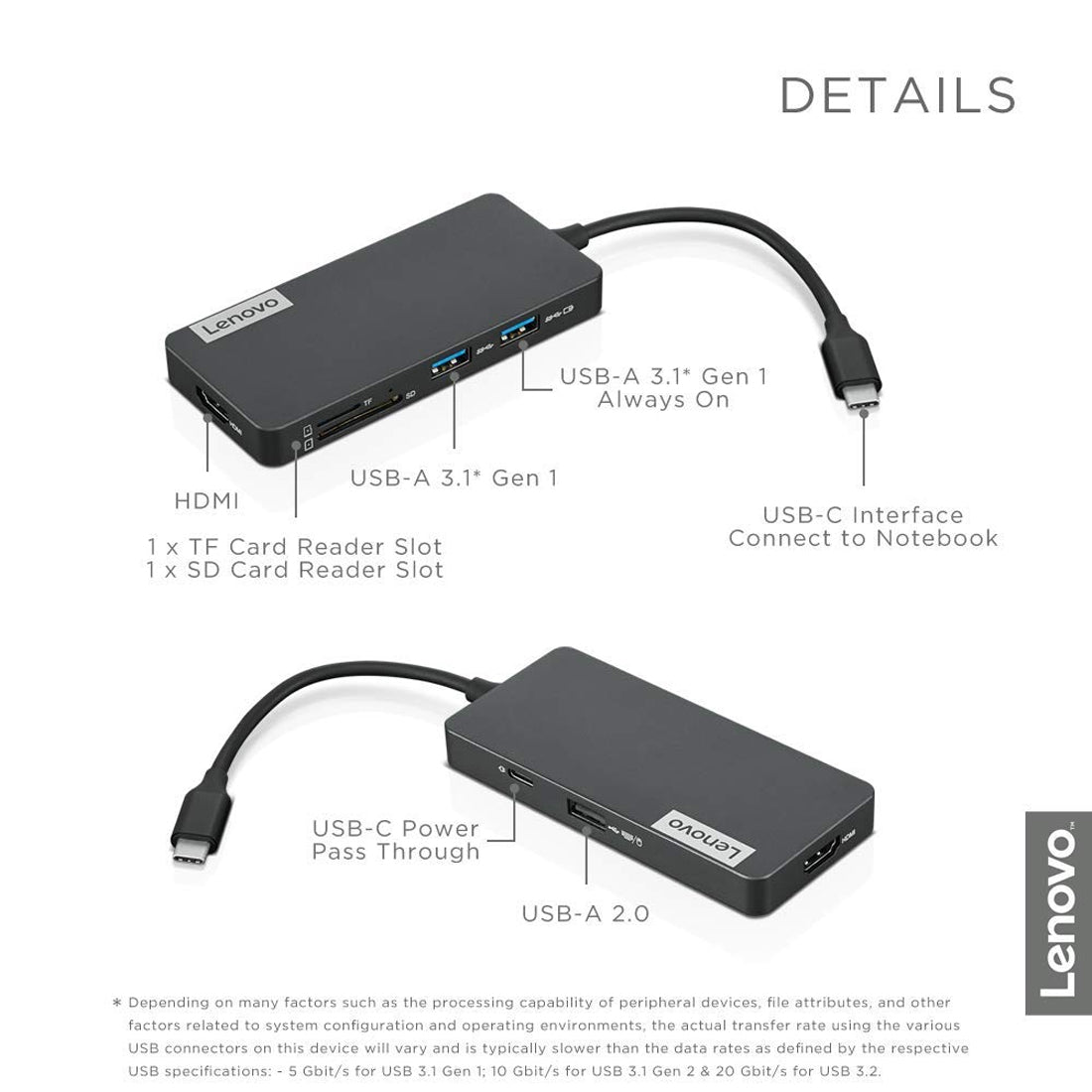 Lenovo USB Type C 7-in-1 Hub Docking Station with HDMI 1.4 and USB 3.0