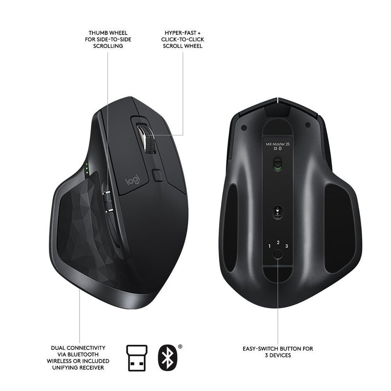 Sotel  Logitech MX Master 2S Wireless Mouse souris Droitier RF sans fil +  Bluetooth Laser 1000 DPI