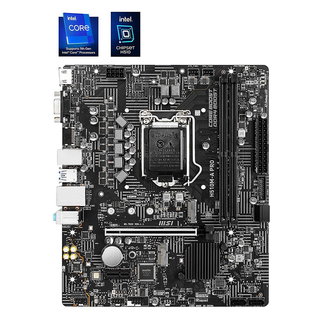 MSI H510M-A PRO Intel H510 LGA 1200 Micro-ATX Motherboard with PCIe 4.0 and USB 3.2