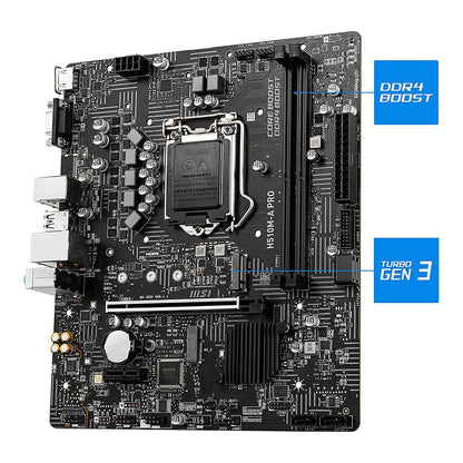 MSI H510M-A PRO Intel H510 LGA 1200 Micro-ATX Motherboard with PCIe 4.0 and USB 3.2