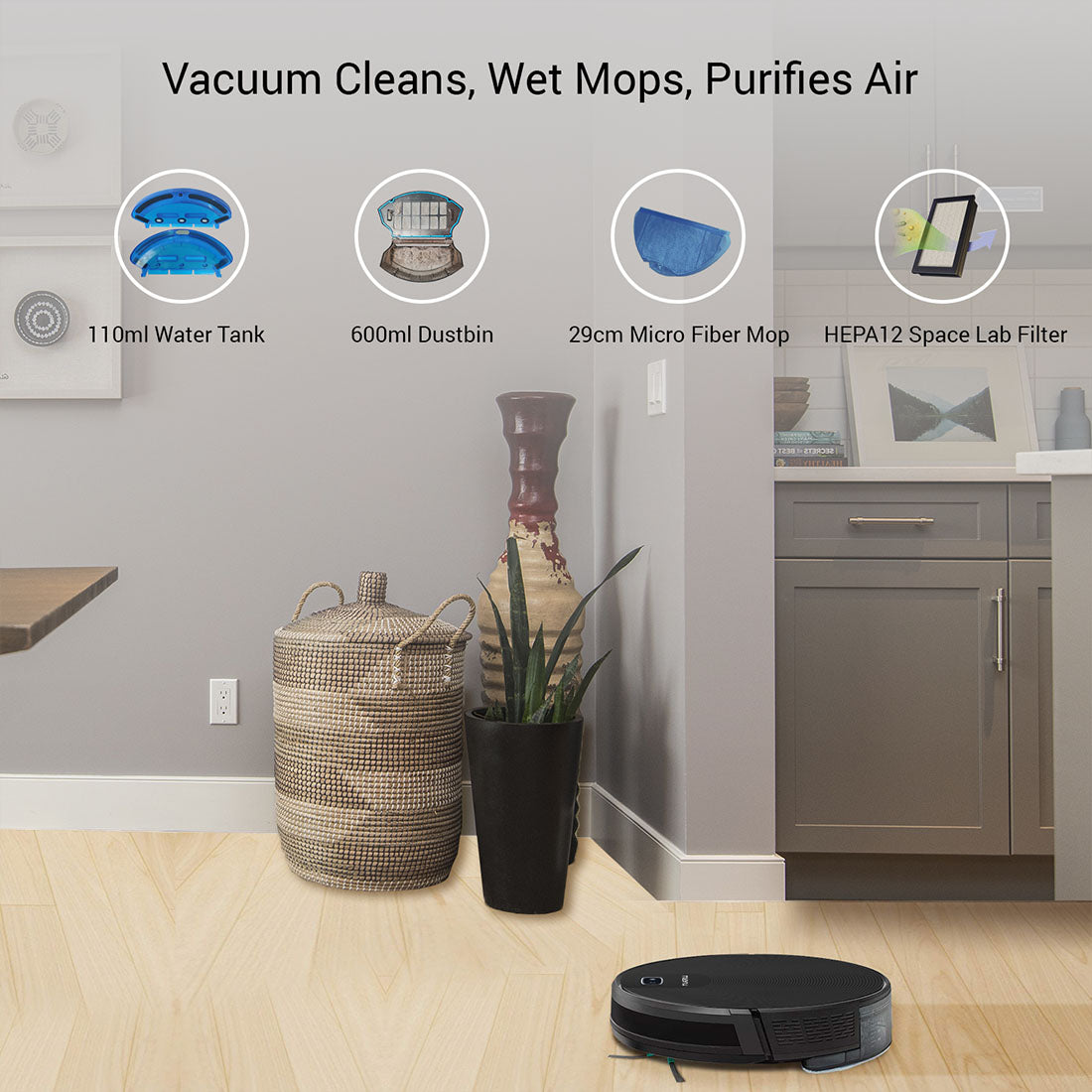 Milagrow BlackCat 21 Full Wet and Dry Robotic Vacuum Cleaner with Water Tank iBoost Suction and Self-Charging