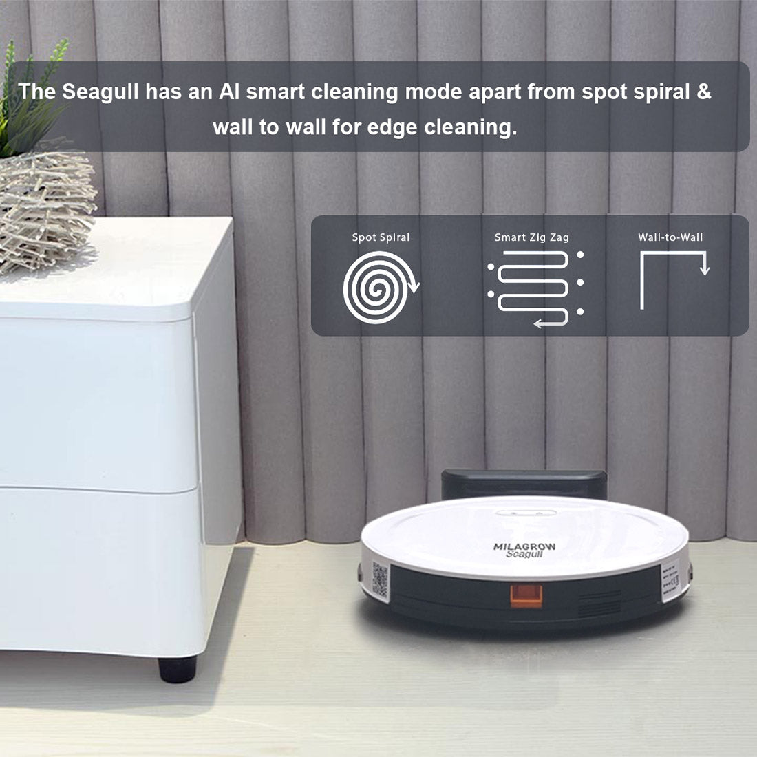 मिलाग्रो सीगल जॉय फुल ड्राई एंड स्लाइट वेट मॉपिंग रोबोटिक वैक्यूम क्लीनर शेड्यूलिंग और सेल्फ-चार्जिंग के साथ