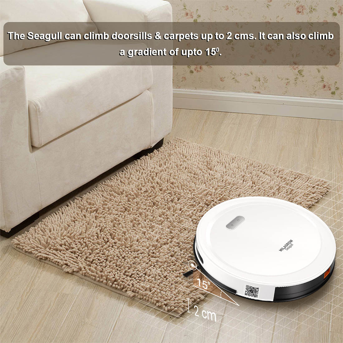 Milagrow Seagull Joy Full Dry and Slight Wet Mopping Robotic Vacuum Cleaner with Scheduling and Self-Charging