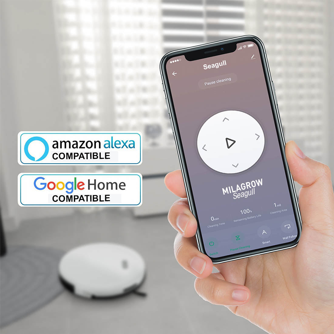 Milagrow Seagull Prime Full Dry and Slight Wet Mopping Robotic Vacuum Cleaner with Remote Controller and Self-Charging