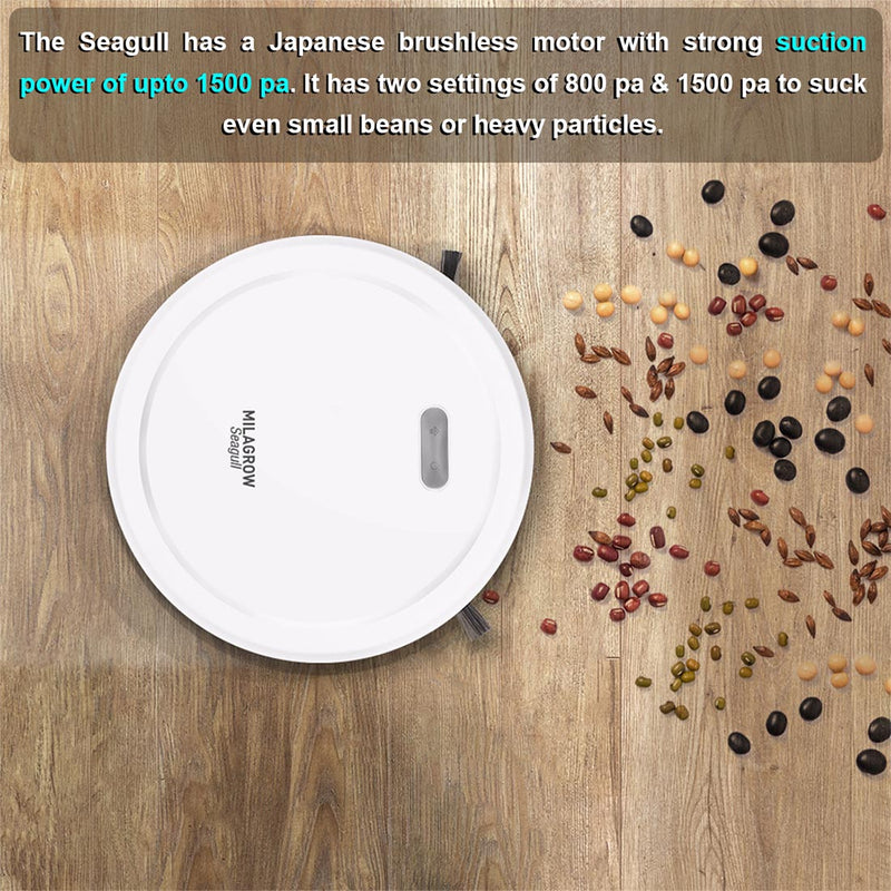 Milagrow Seagull Prime Full Dry and Slight Wet Mopping Robotic Vacuum Cleaner with Remote Controller and Self-Charging