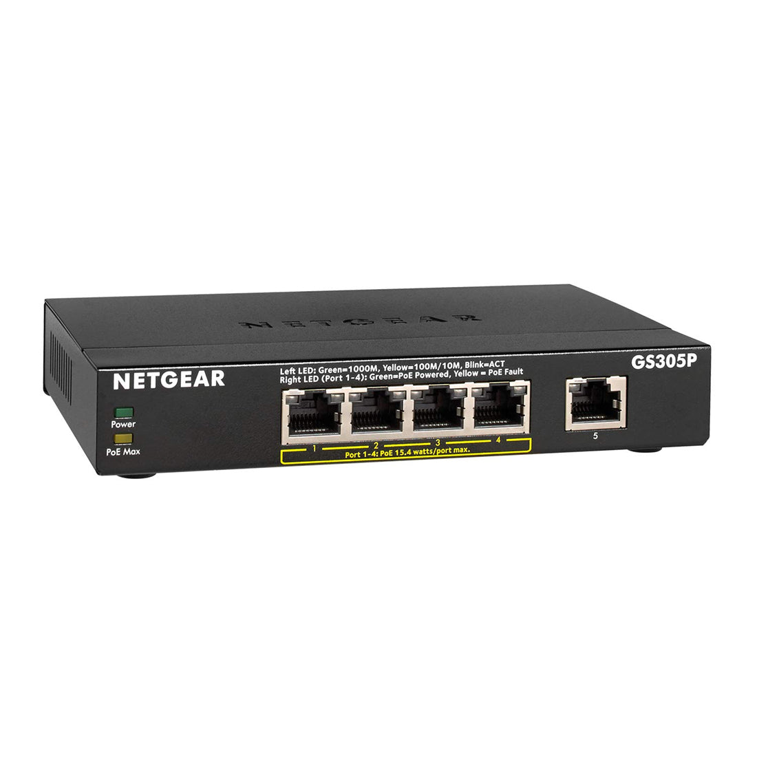 NETGEAR GS305P 5-Port Gigabit Ethernet SOHO Unmanaged Network Hub with 4-Ports PoE