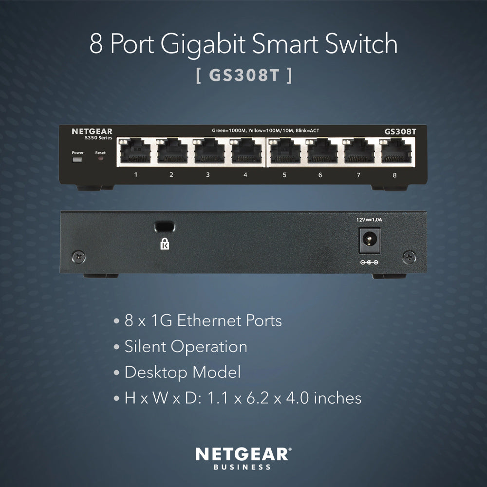 NETGEAR GS308T 8-Port Gigabit Ethernet Smart Managed Pro Network Hub
