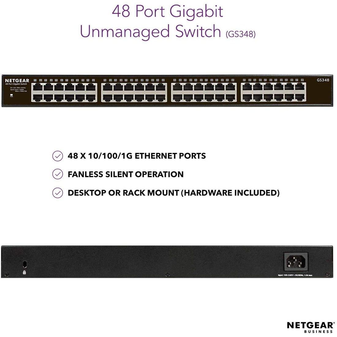 NETGEAR GS348 48-पोर्ट गीगाबिट ईथरनेट नेटवर्क हब